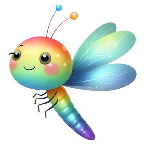 Regenbogenfarbiges Glühwürmchen mit großem Kopf und Flügel