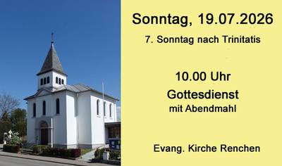 Quelle: Annette Wohlfeil /Alexander Kinsvater Plakat: links Kirche von Renchen rechts auf gelben Hintergrund der Hinweis zum nächsten Gottesdienst
