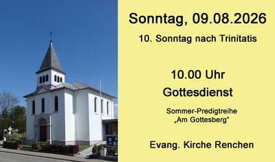 Quelle: Annette Wohlfeil /Alexander Kinsvater Plakat: links Kirche von Renchen rechts auf gelben Hintergrund der Hinweis zum nächsten Gottesdienst