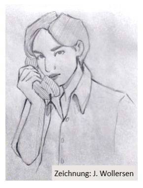 Bleistiftzeichnung - Frau am Telefon